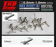 Hex Rivets 0.6mm Diameter Silvery Type B (x10)